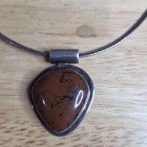 Brown Jasper Teardrop Pendant Necklace in Sterling Silver
